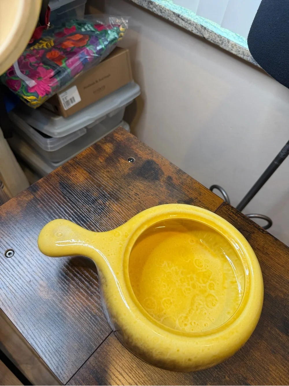 Hull Pottery yellow and brown drip glaze handled casserole dish 10.5 inch